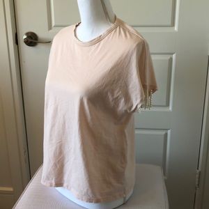 Light Pink T-Shirt with Pearl shoulder detailing